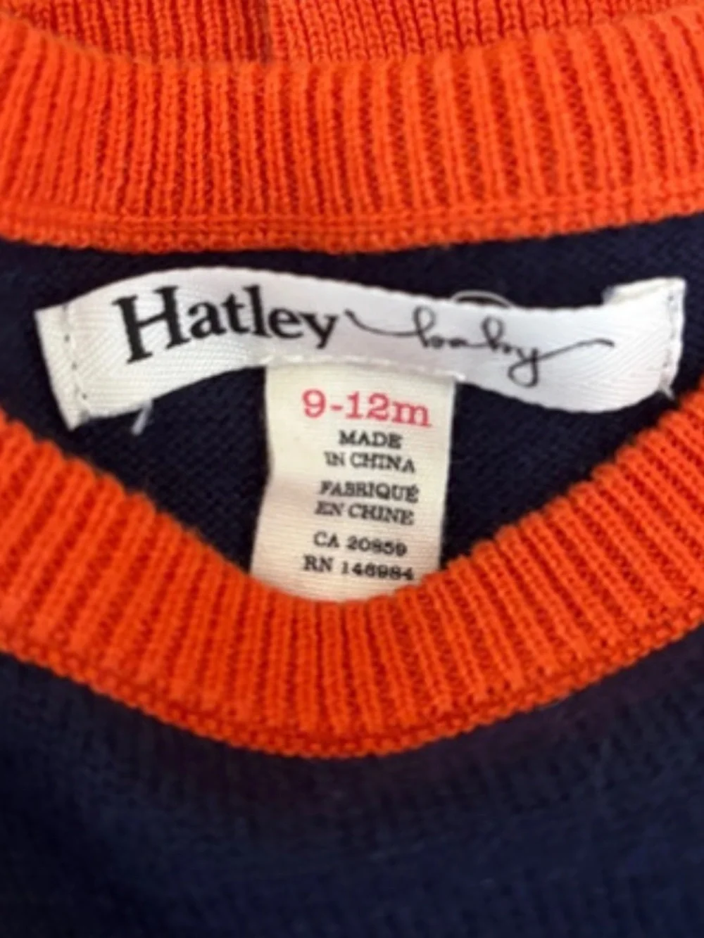EUC Hatley Navy & Orange Fox Knit Sweater - Kids Size 9-12 MOS